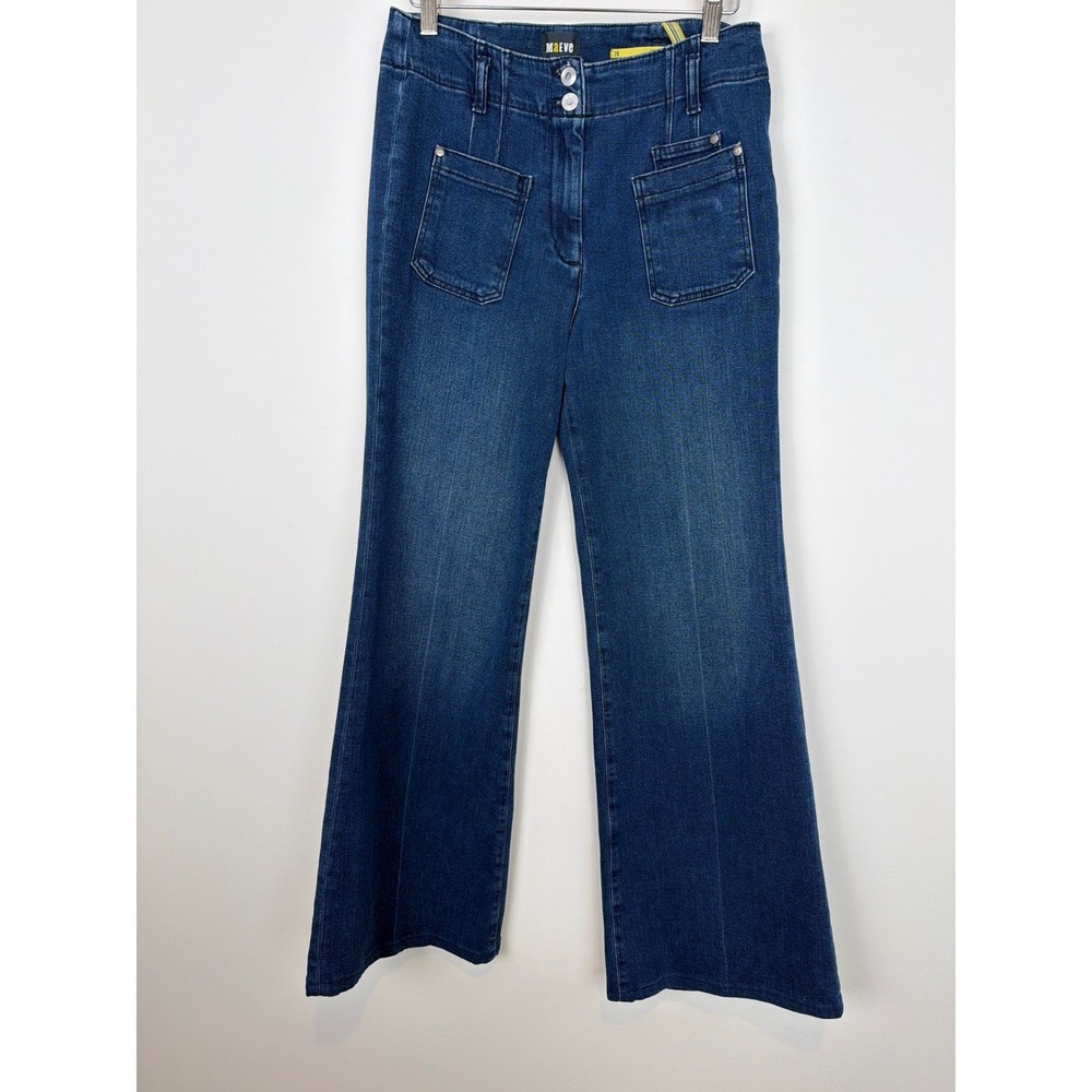 Maeve Anthropologie Wide Leg Jeans 28 Blue High Rise Patch Pocket Retro 70s